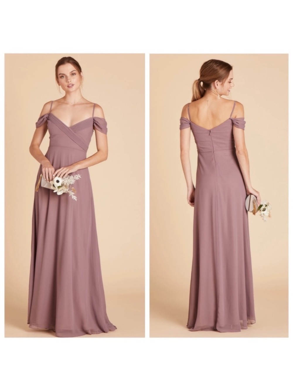 Birdy Grey Chiffon Dark Mauve Spence Off The Shoulder Maxi Bridesmaid Dress XL